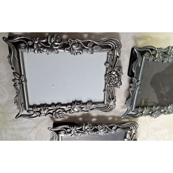 3 Vintage Rose Ornate Pewter Picture Frames 1 Matte 2 A Bit Shiny 4.5" x 6.5"ish - Picture 7 of 12
